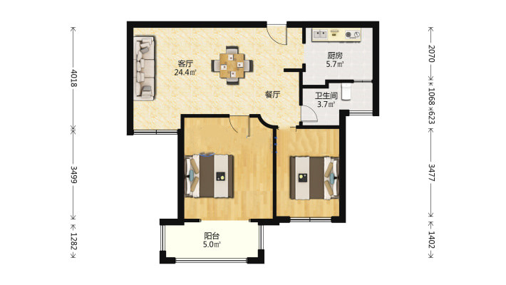 幸福锦园 2室2厅1卫 82.00m&sup2;