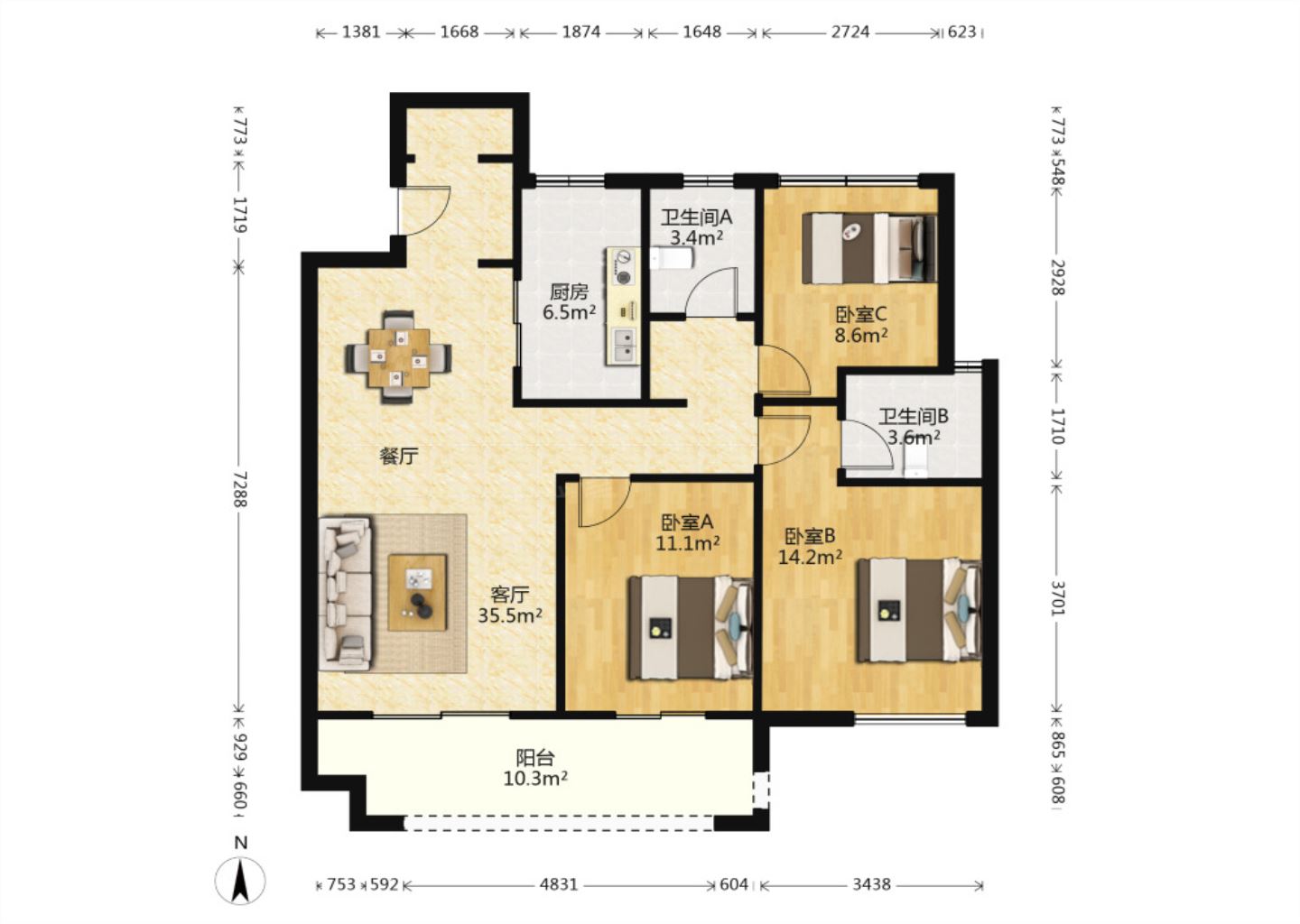 中创大都会 32室2厅2卫 110.00m&sup2;