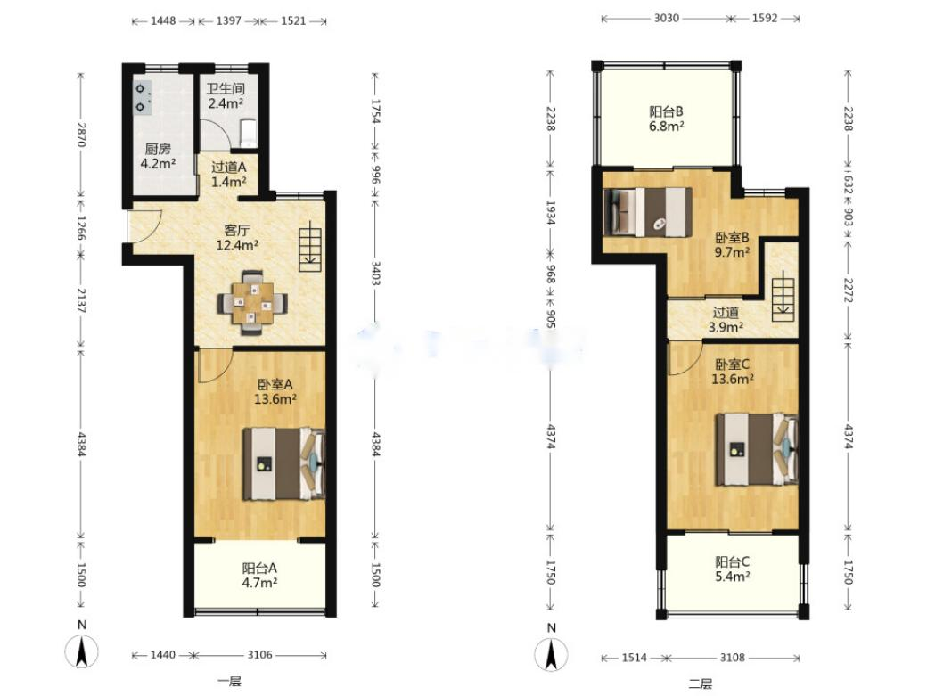 城港花苑西区 3室1厅1卫 70.00m&sup2;