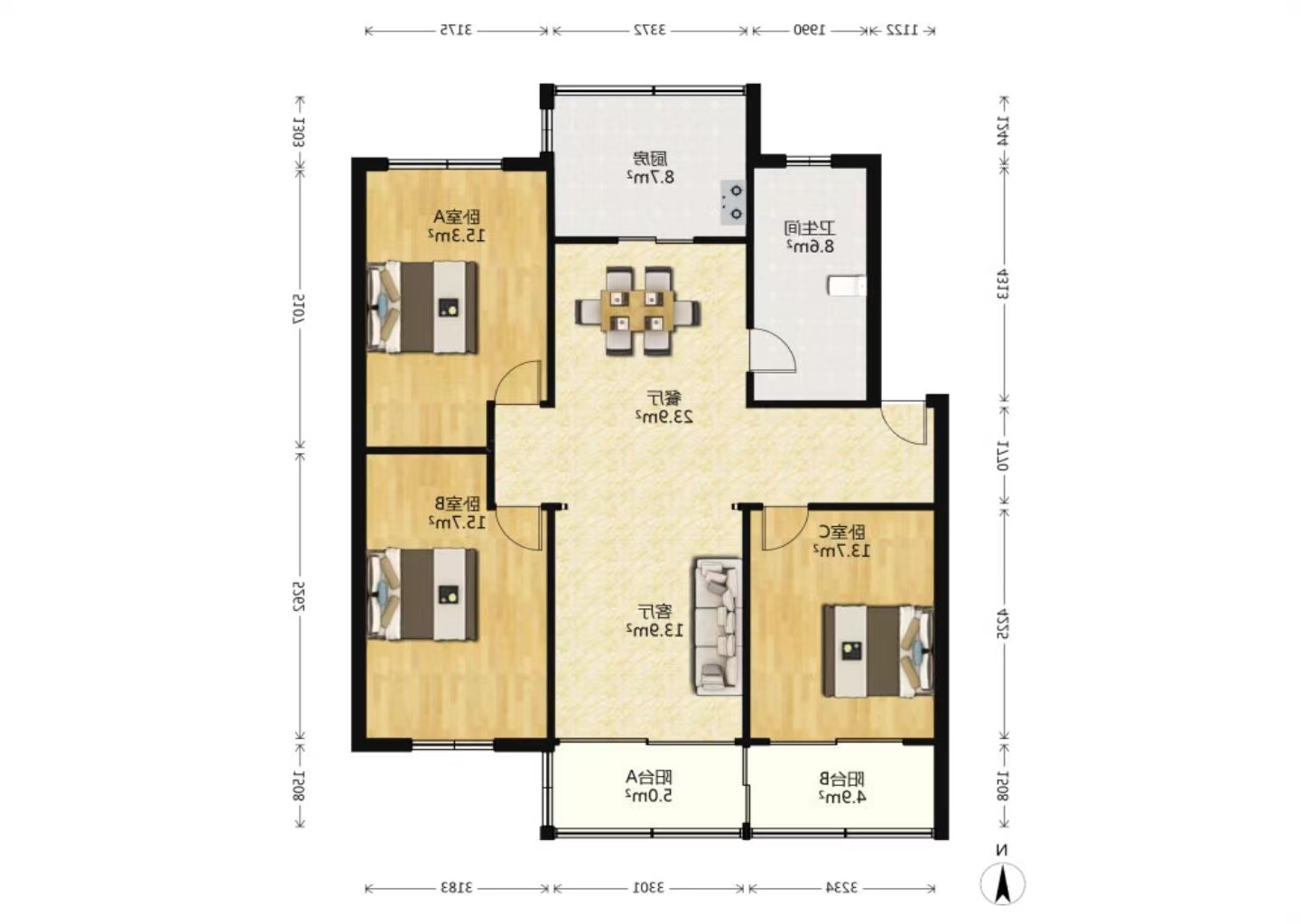 濠西园 3室2厅2卫 124.00m&sup2;