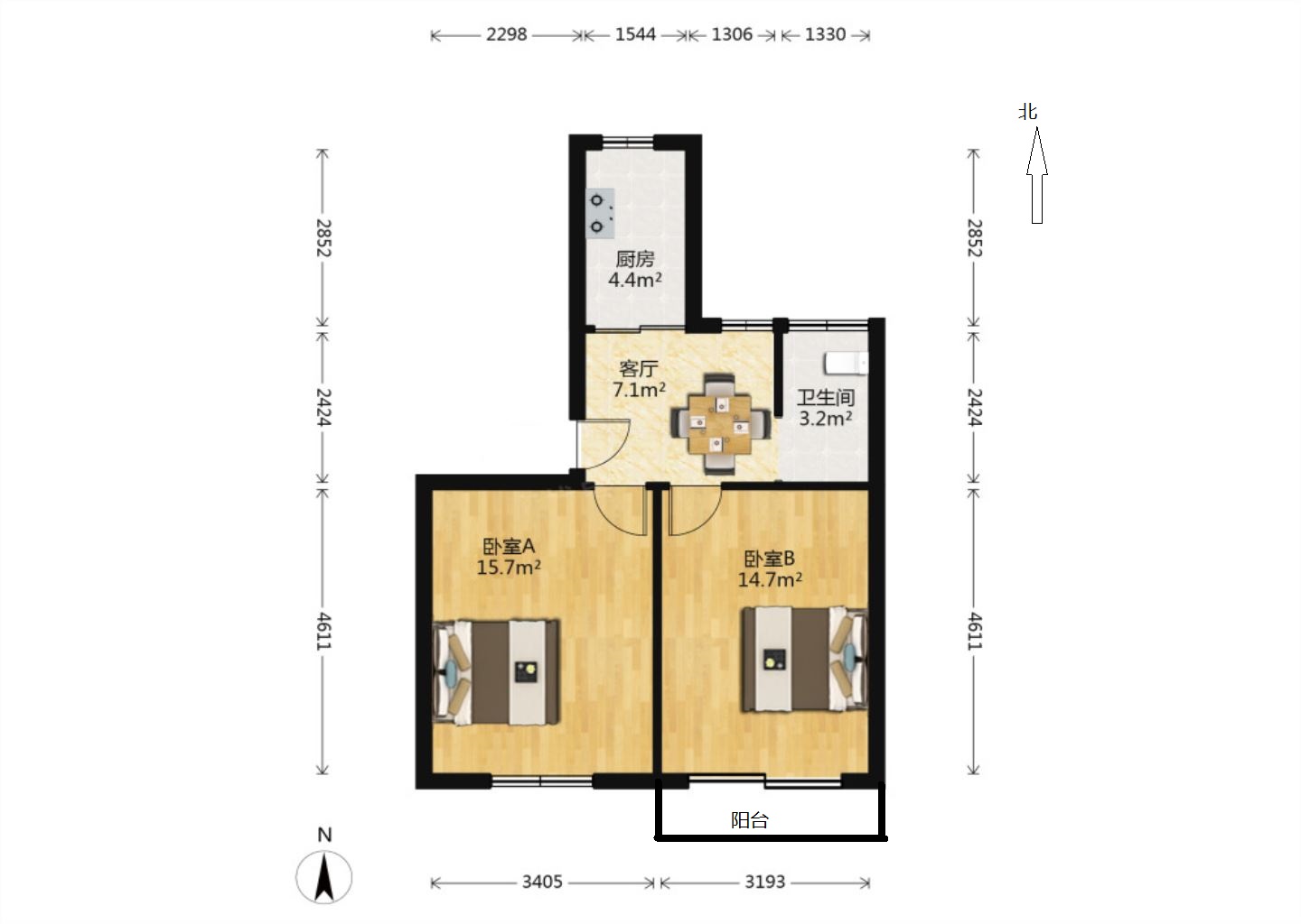 虹桥西村 2室2厅1卫 62.00m&sup2;