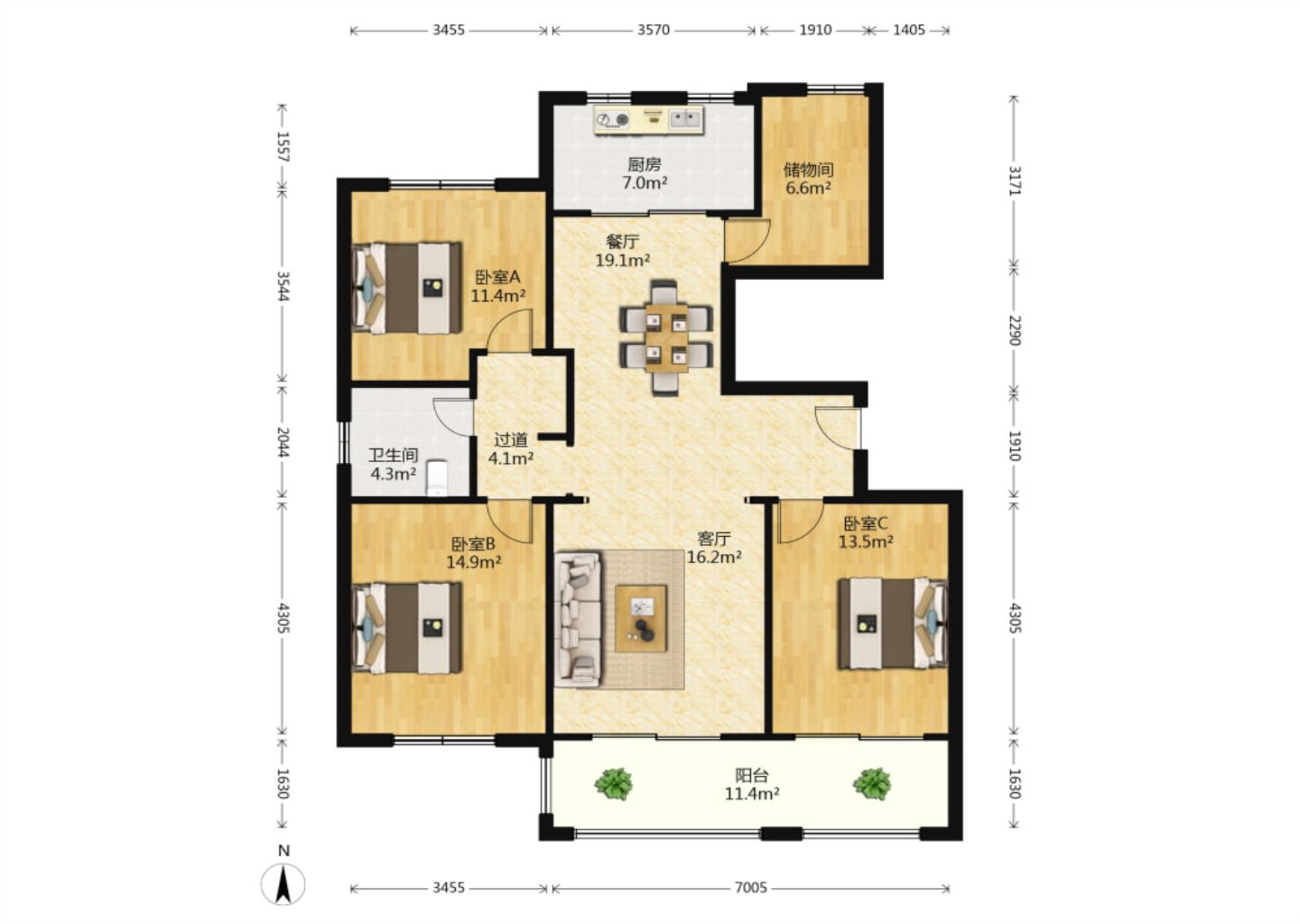 紫东南苑南区 3室2厅2卫 136.00m&sup2;