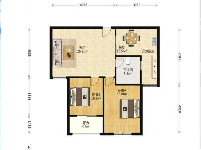 江景苑小区 2室2厅1卫 96.00m&sup2;
