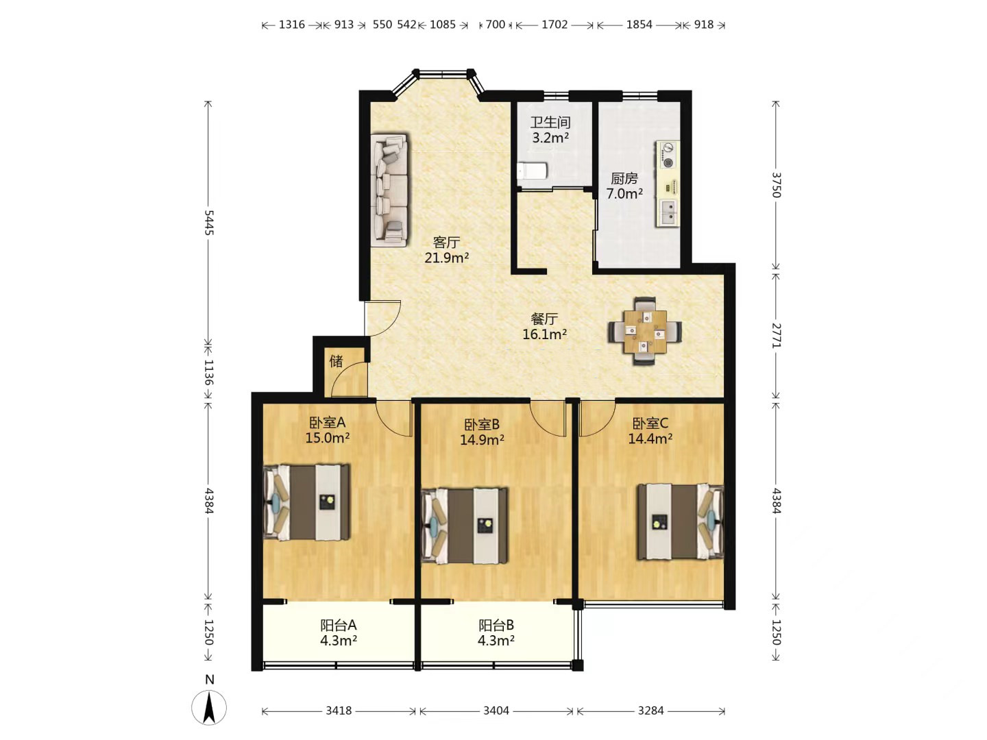 文峰花苑 3室1厅1卫 119.23m&sup2;