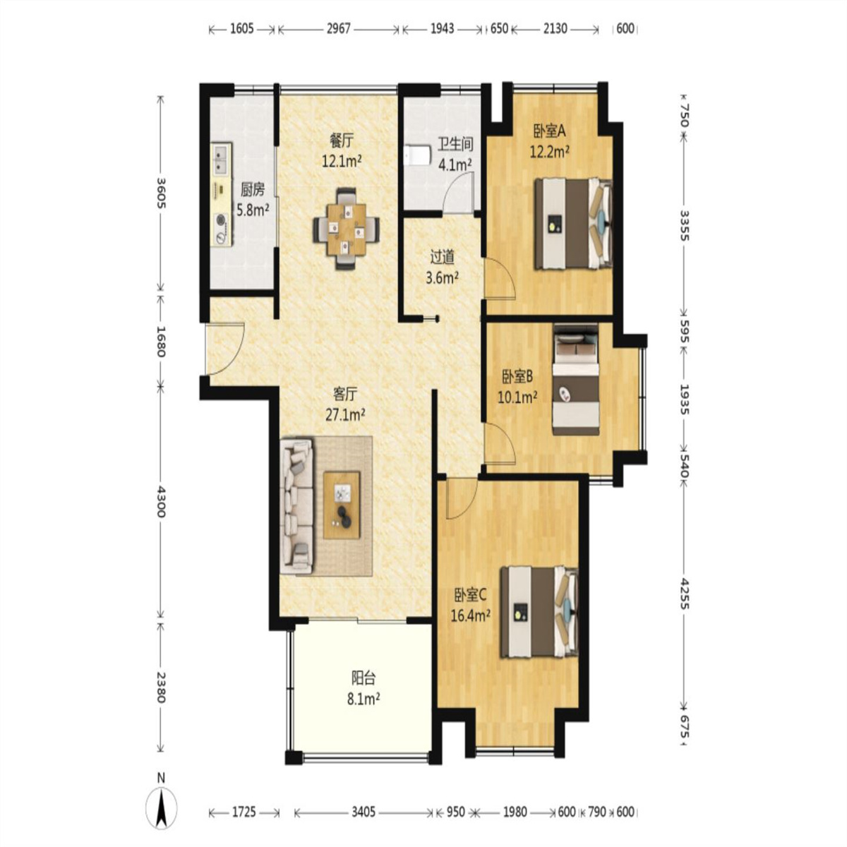 桂花小镇 3室2厅2卫 125m&sup2;