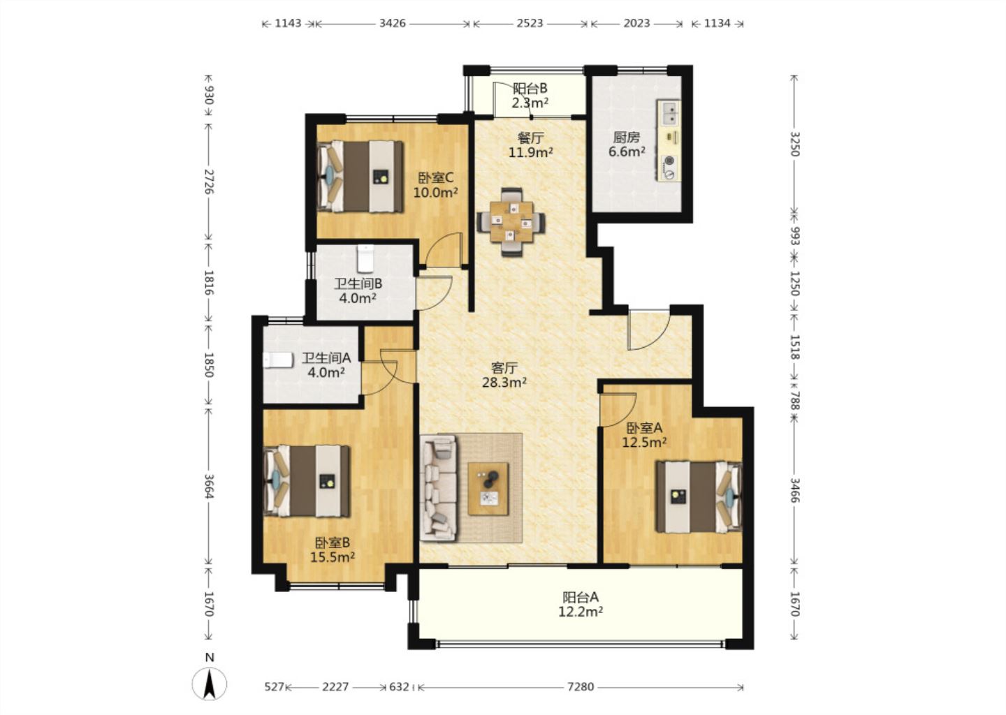 万濠山庄 3室2厅2卫 129.18m&sup2;