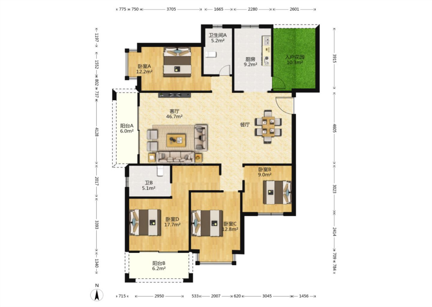 华强城 4室2厅2卫 180.00m&sup2;