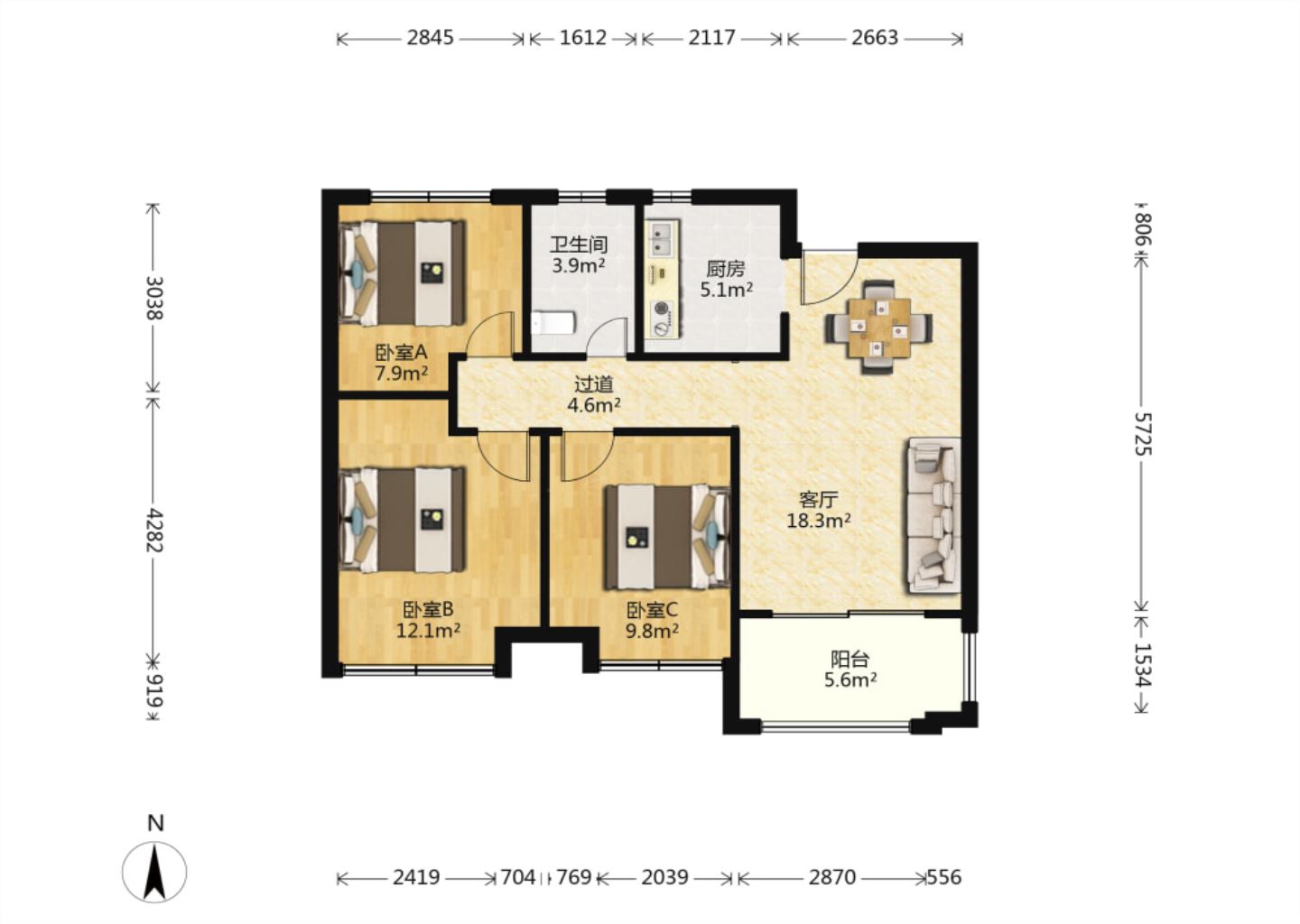 新城香溢紫郡 2室1厅1卫 87.00m&sup2;