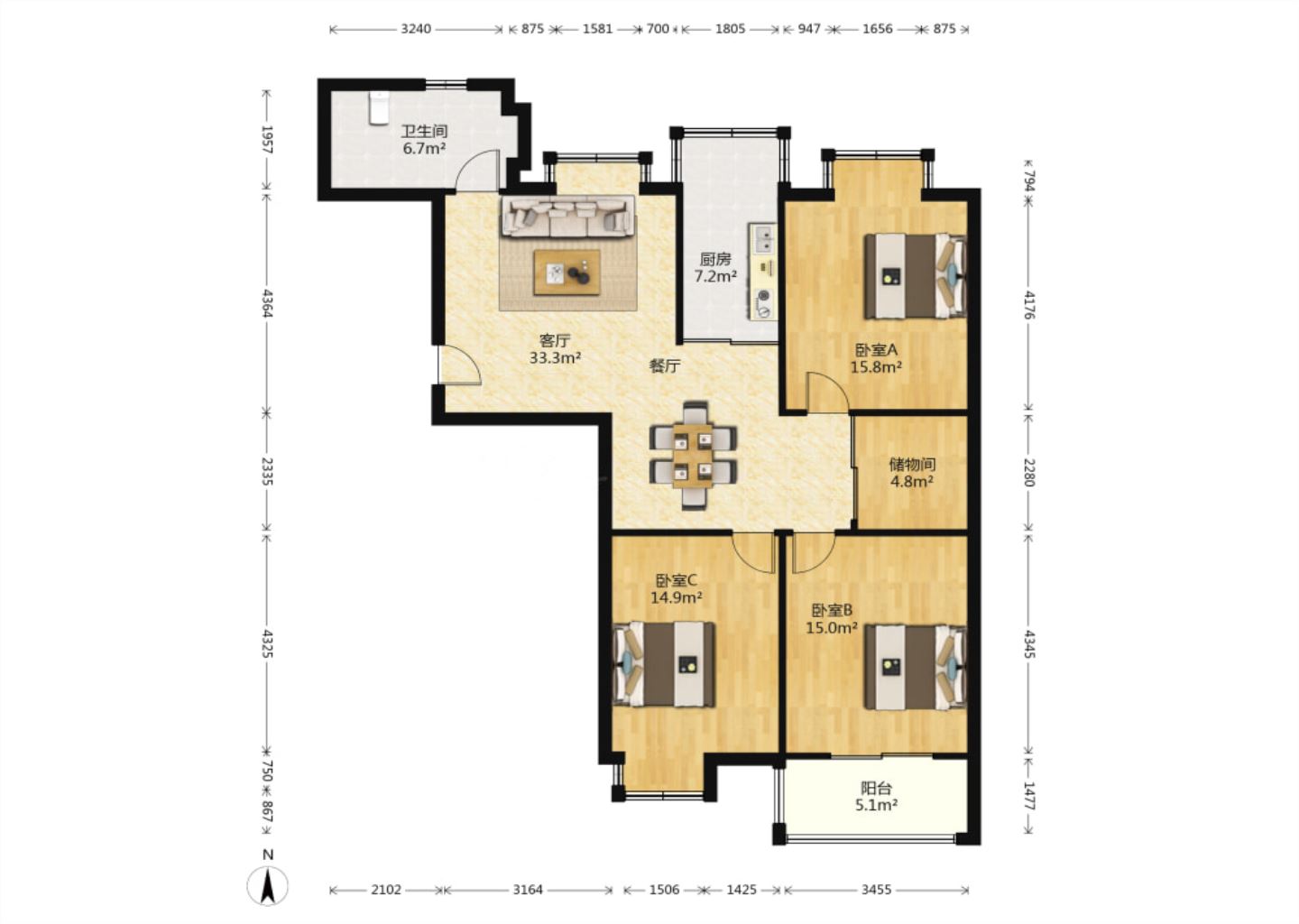 天一裕景苑 3室2厅1卫 132.80m&sup2;