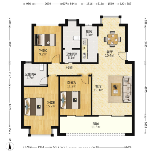 春风南岸东园 3室2厅2卫 117m&sup2;