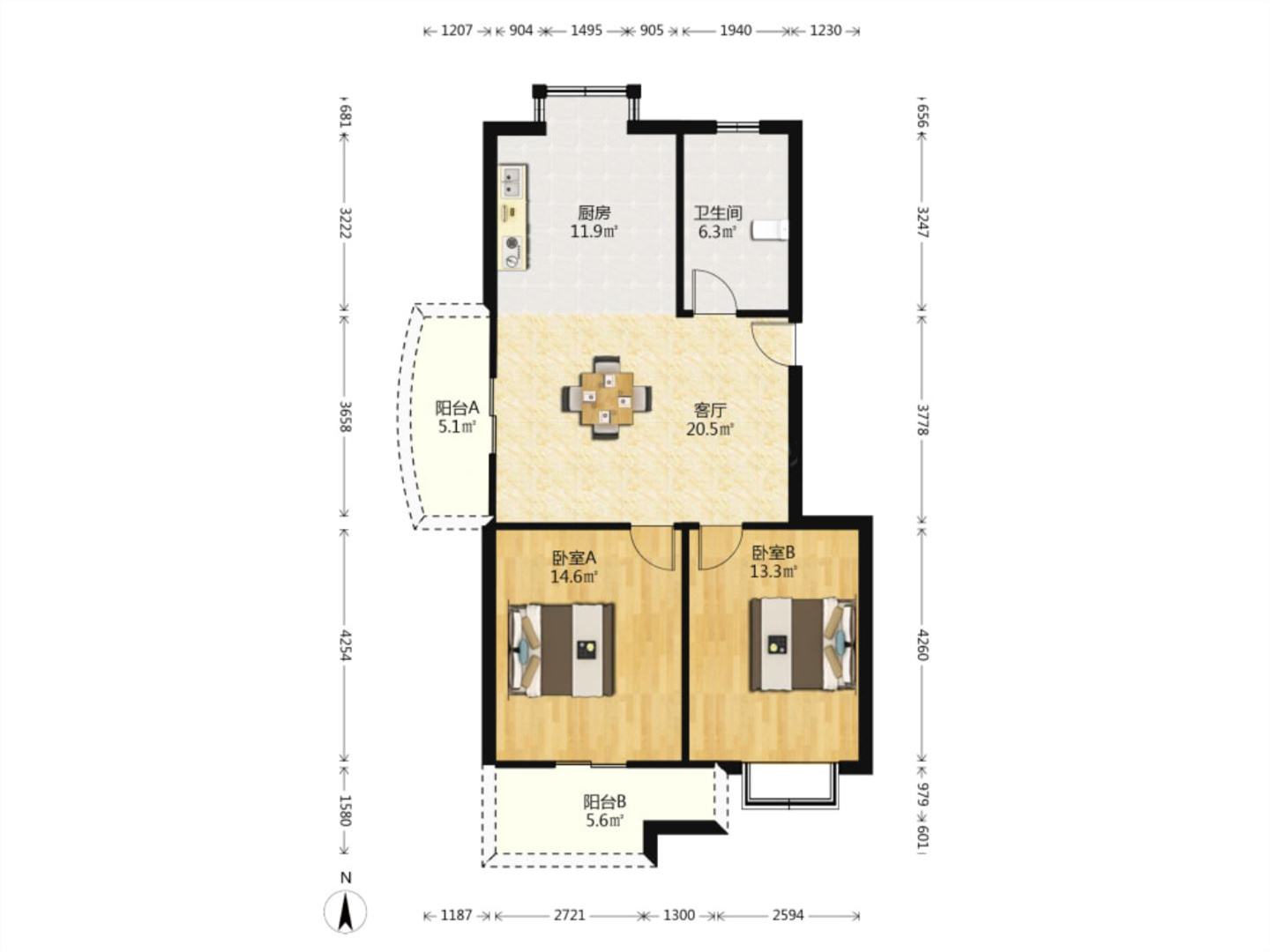 通明花苑 2室1厅1卫 89m&sup2;