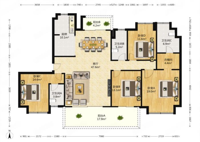 碧桂园时代悦城 4室2厅3卫 192.00m²