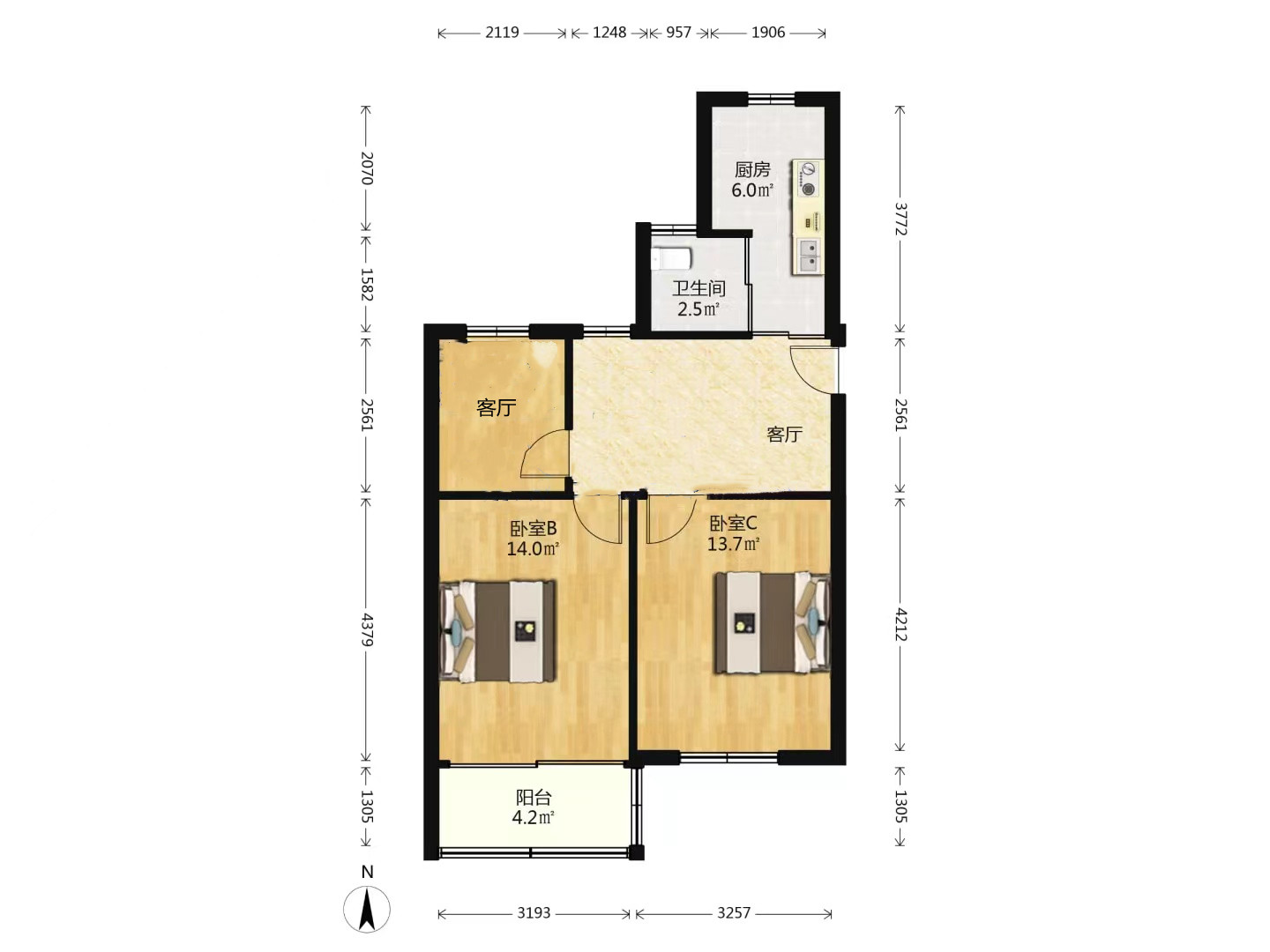 北濠桥新村 2室1厅1卫 72m&sup2;