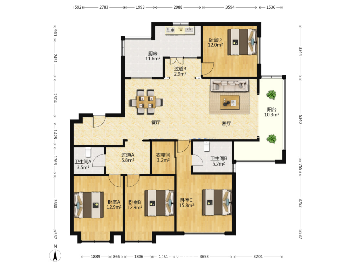 南通橡树湾 4室2厅2卫 169m&sup2;