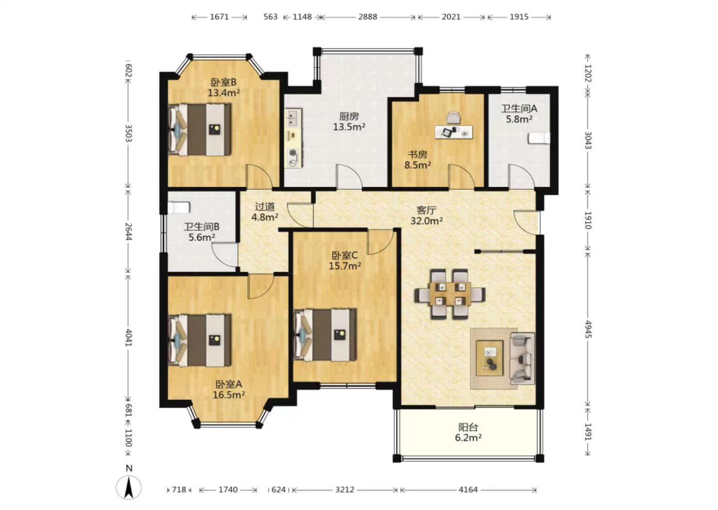 凤凰莱茵苑 4室2厅2卫 139.9m&sup2;