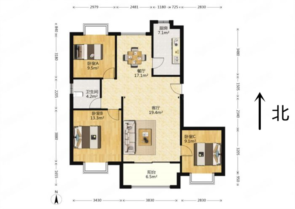 尚海湾 3室2厅1卫 121m&sup2;