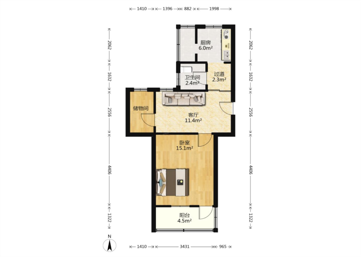 城南二村 2室1厅1卫 57.91m&sup2;