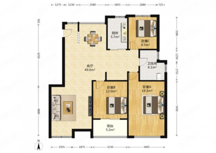 未来锦城 4室1厅1卫 120m&sup2;