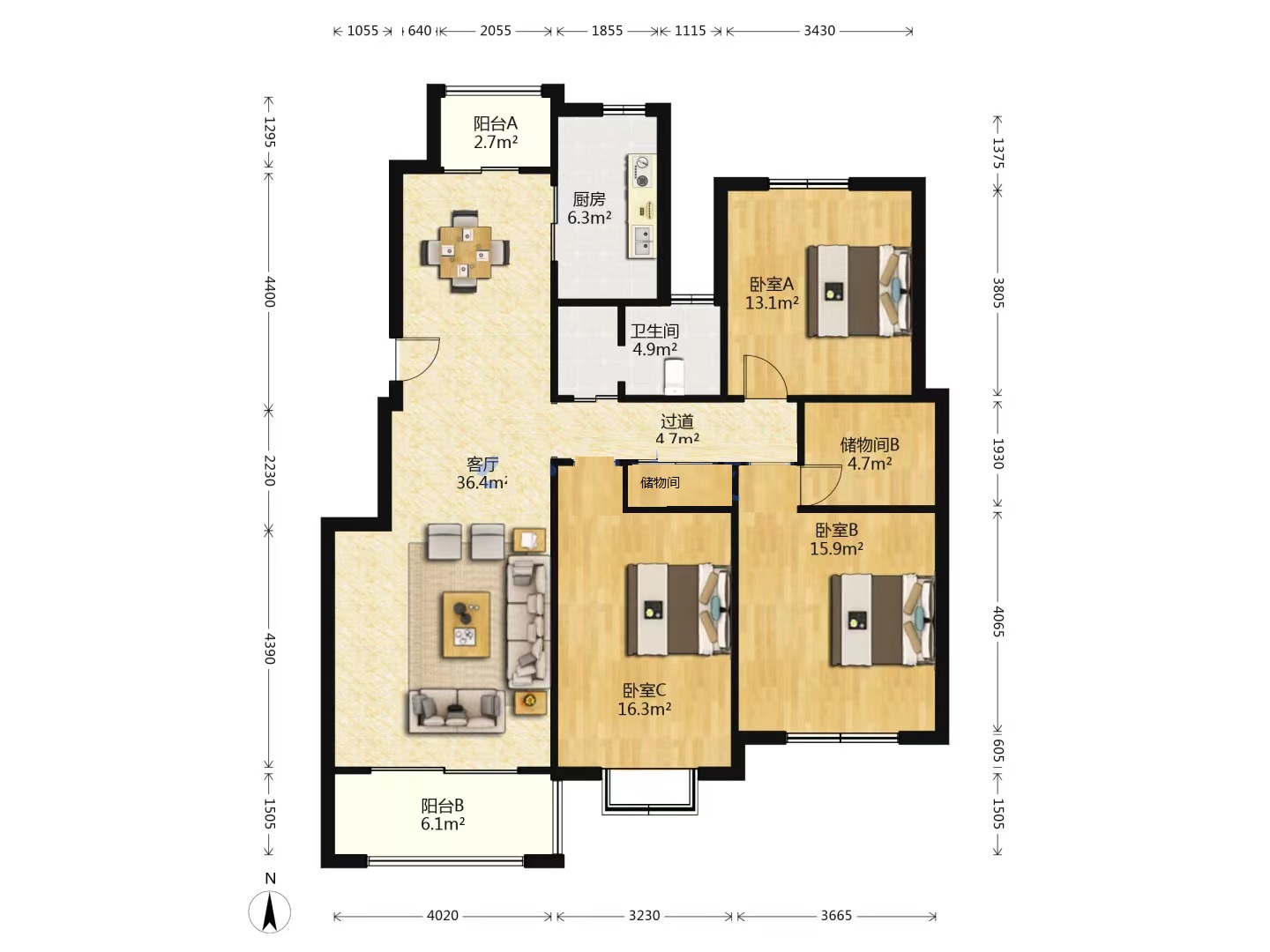 优山美地花园南区 3室2厅2卫 140m&sup2;