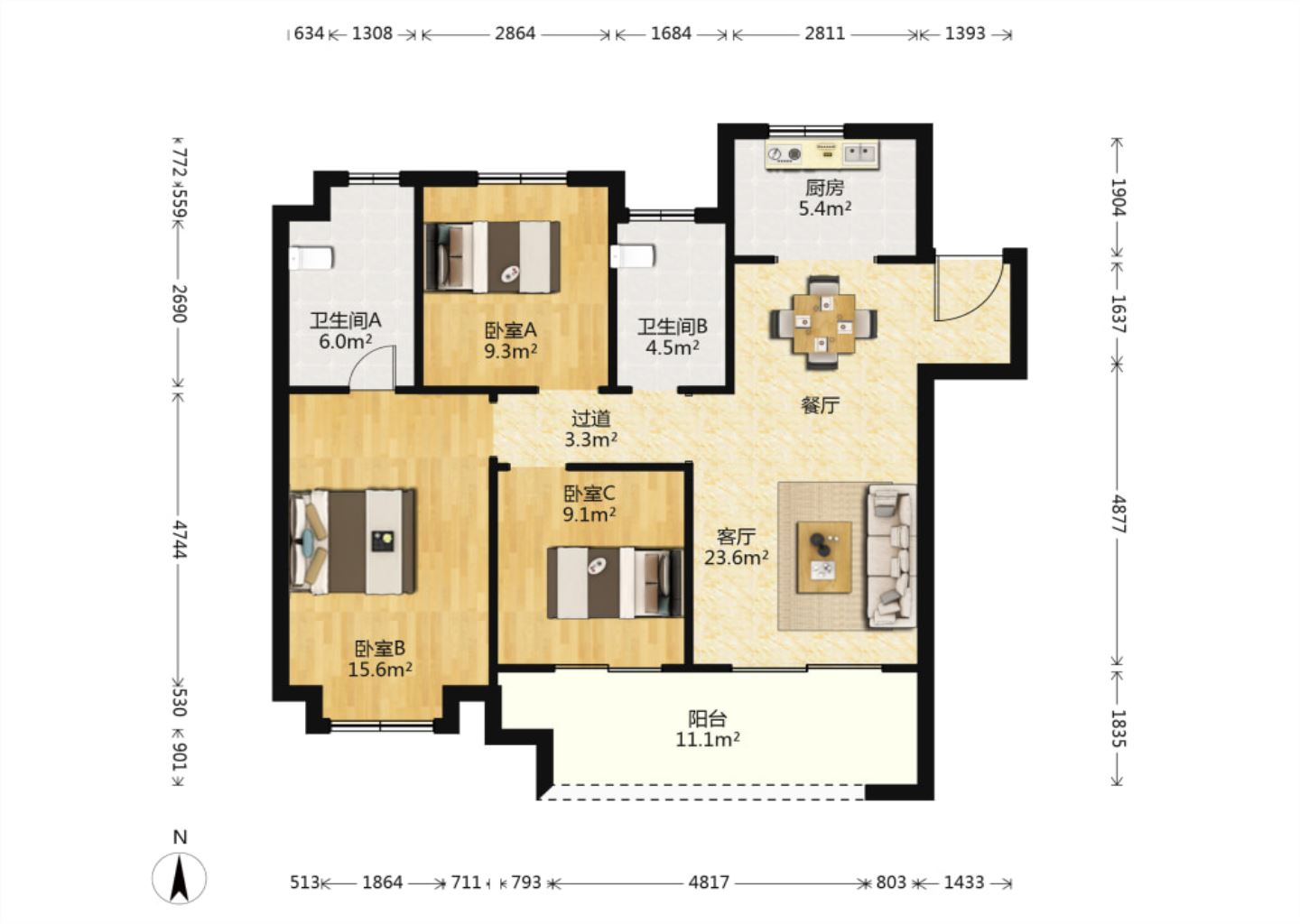 新城香溢紫郡 3室2厅2卫 118m&sup2;