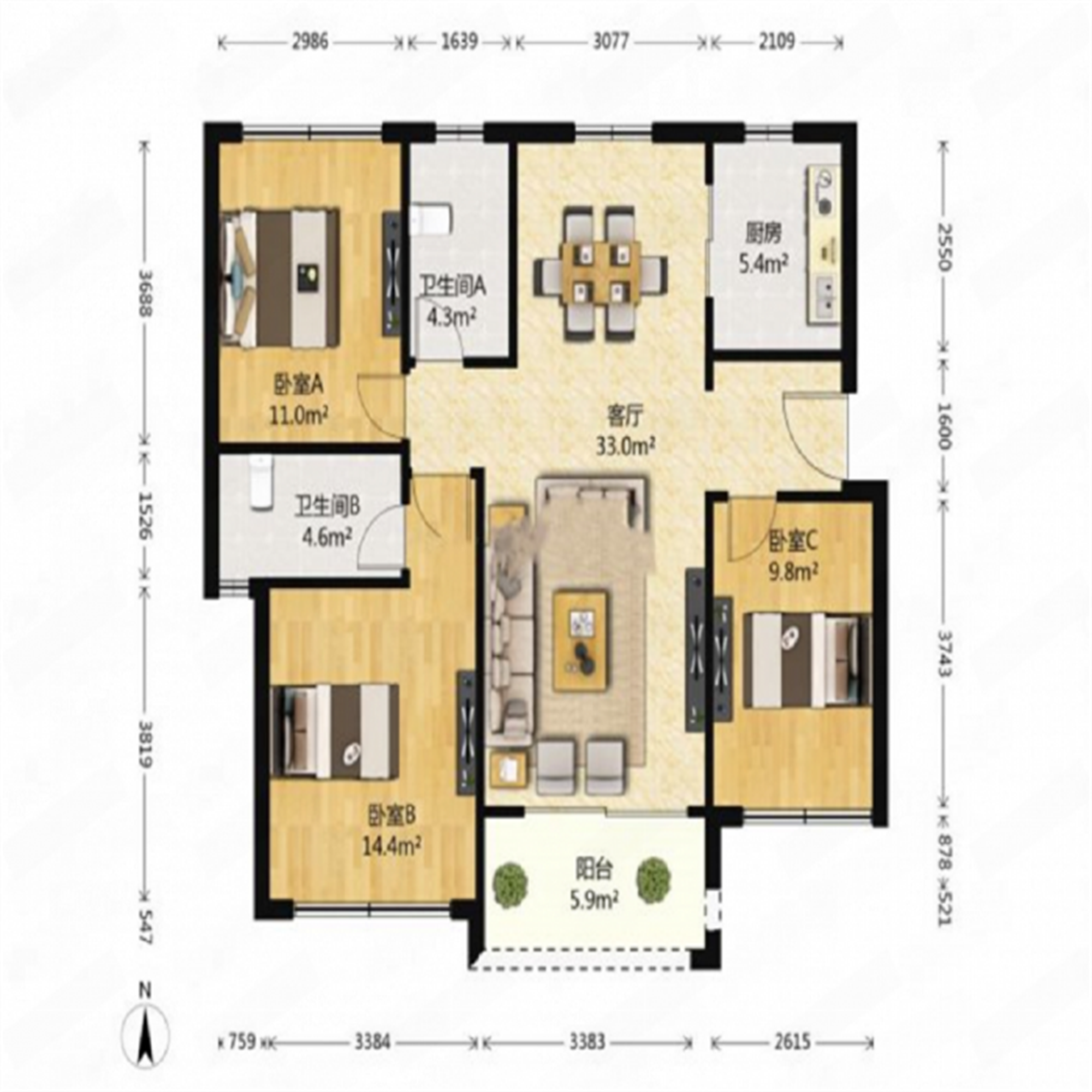 南通雅居乐花园 3室2厅2卫 127m&sup2;