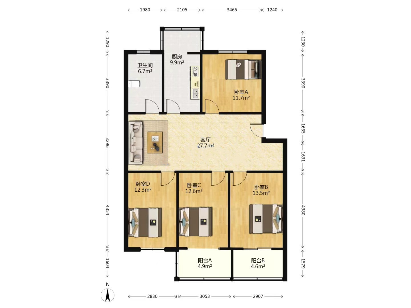 五山新苑 3室2厅1卫 118.00m&sup2;