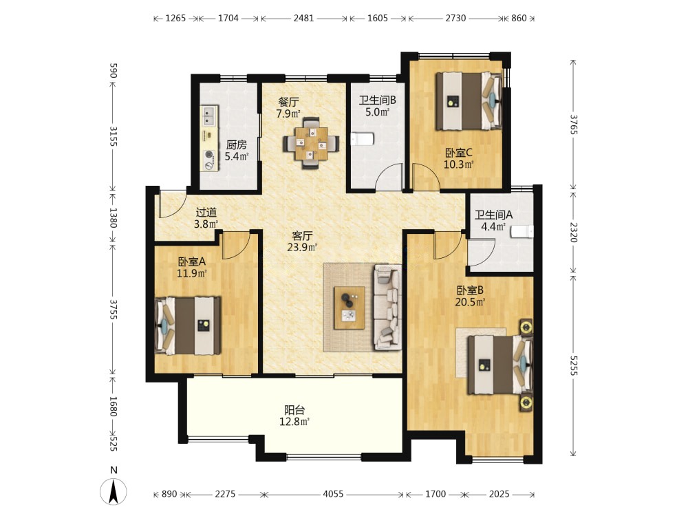 万科城市之光 3室2厅2卫 120.00m&sup2;