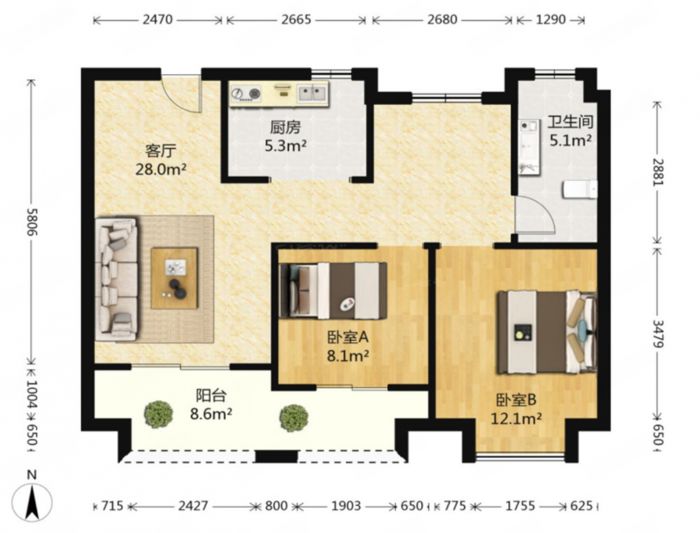 世茂新界 3室2厅1卫 91m²