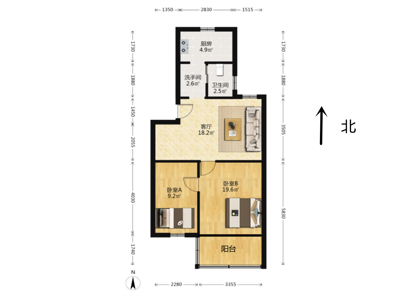 民心花园 2室1厅1卫 69.94m&sup2;