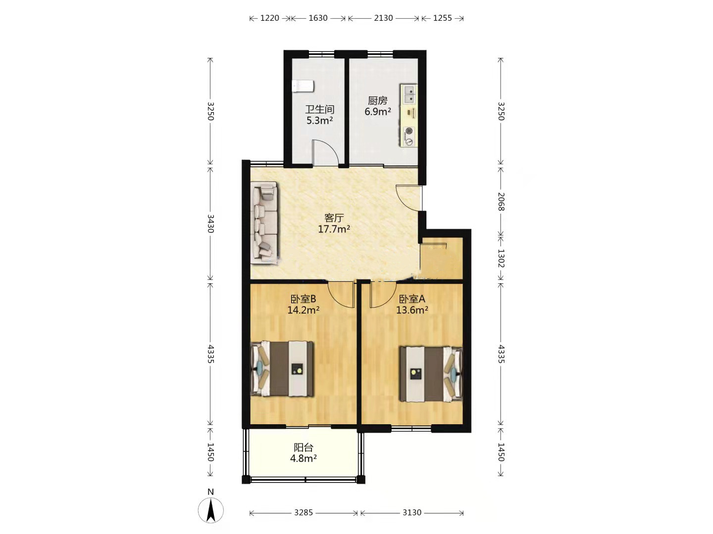 五山家园 2室2厅1卫 80m&sup2;