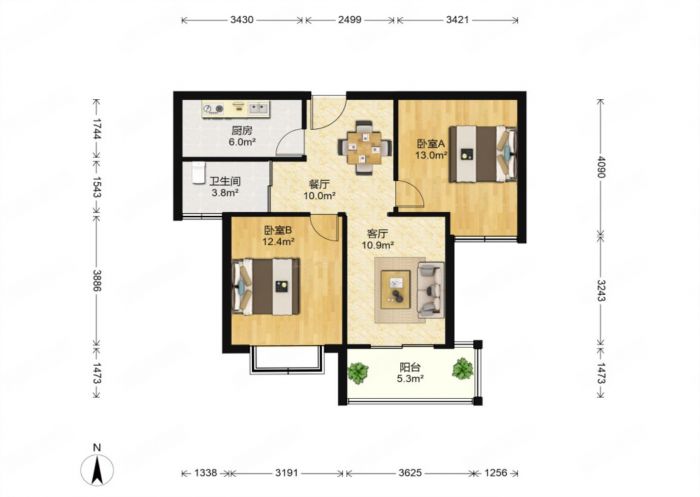 惠泽苑 2室1厅1卫 84m&sup2;
