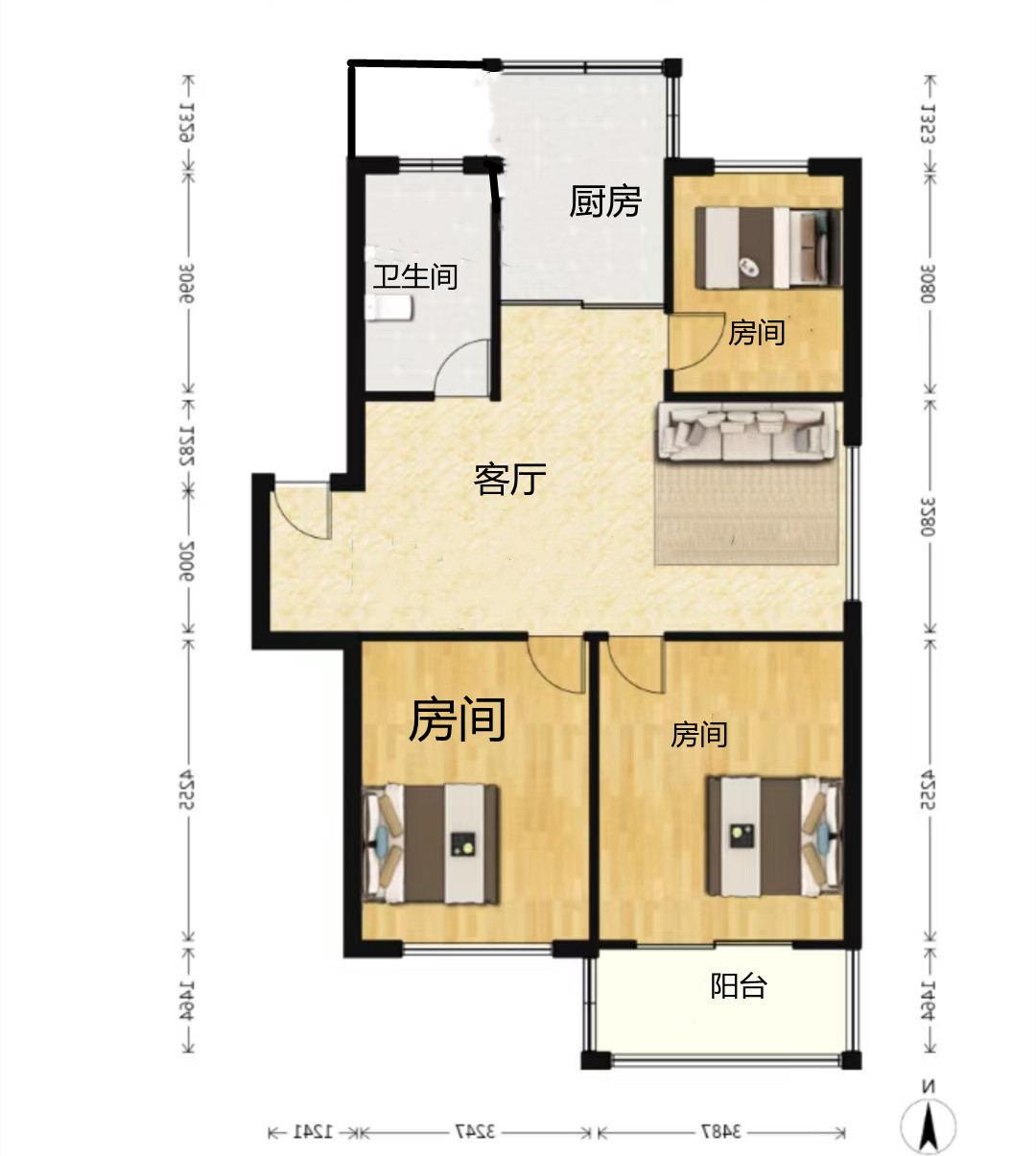 五一新村 3室2厅1卫 95.10m&sup2;