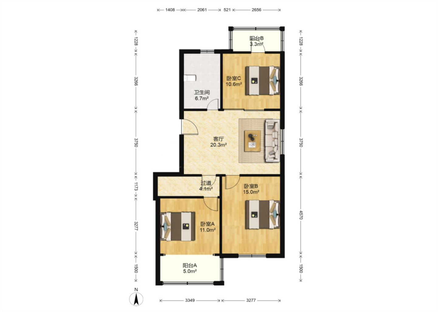 和谐汇景新苑 2室2厅1卫 92.5m&sup2;