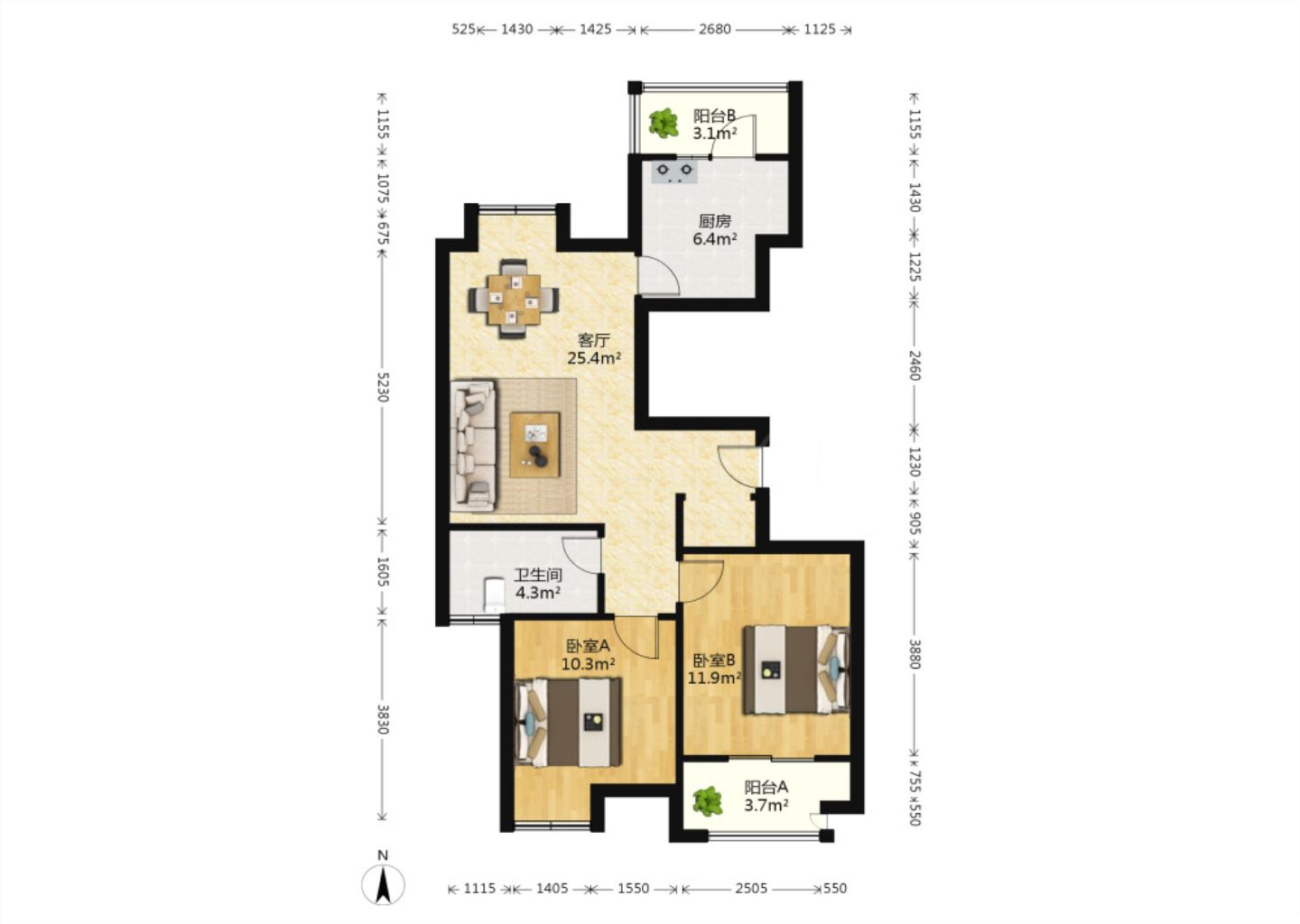 同和嘉苑 2室2厅1卫 90m&sup2;