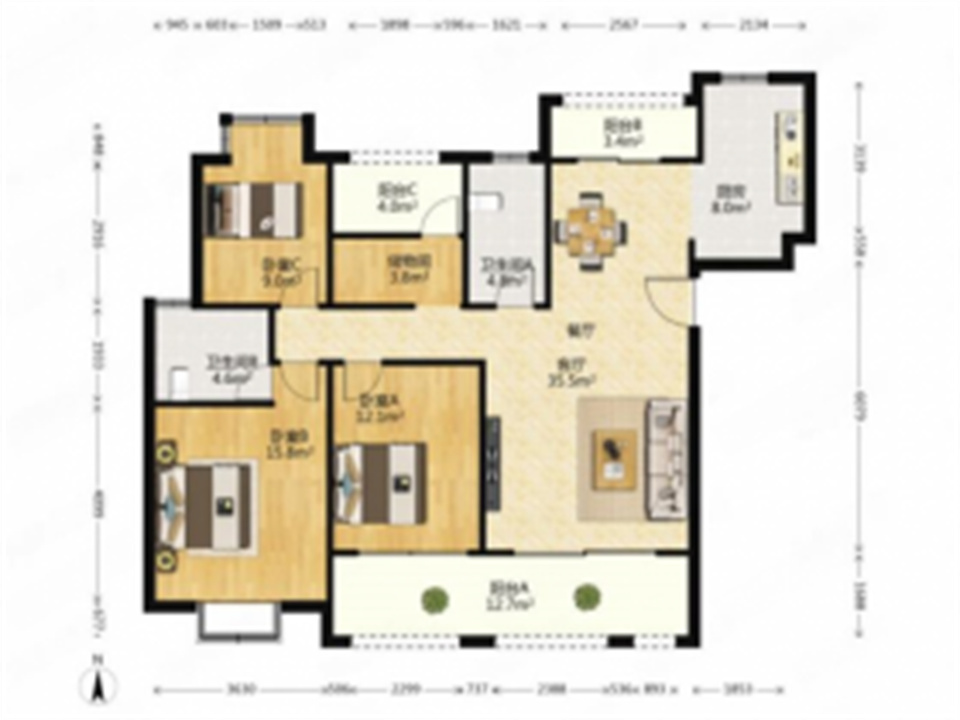 华强城 4室2厅2卫 145m&sup2;