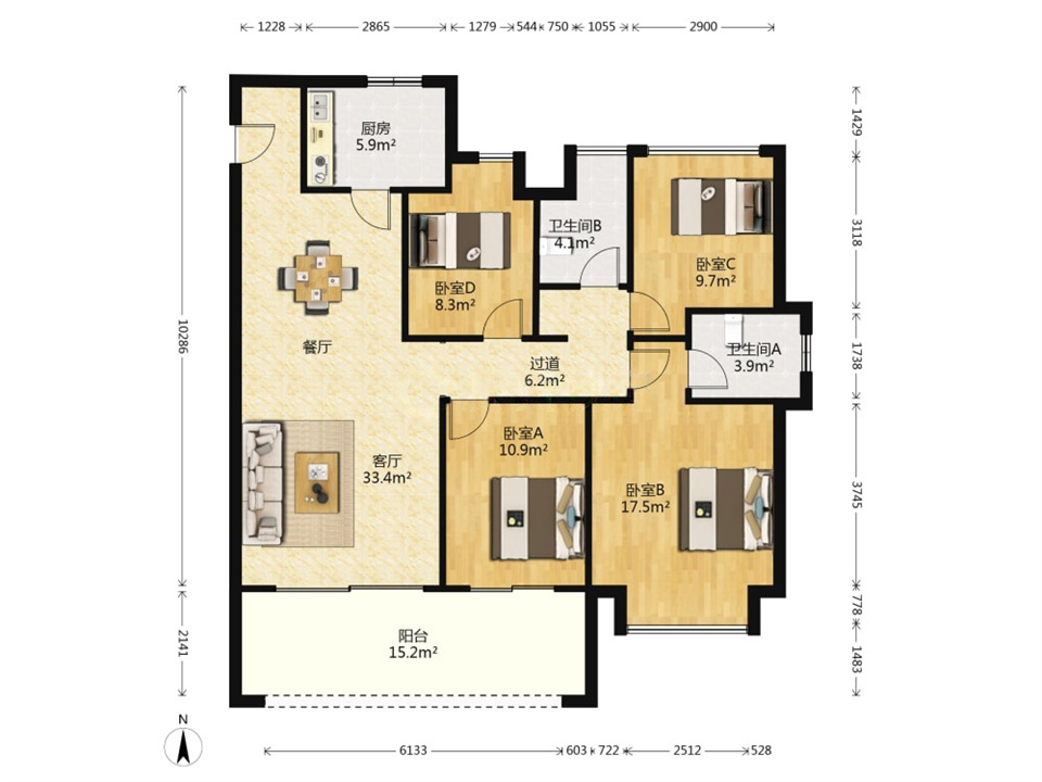 远创东樾 4室2厅2卫 133m&sup2;