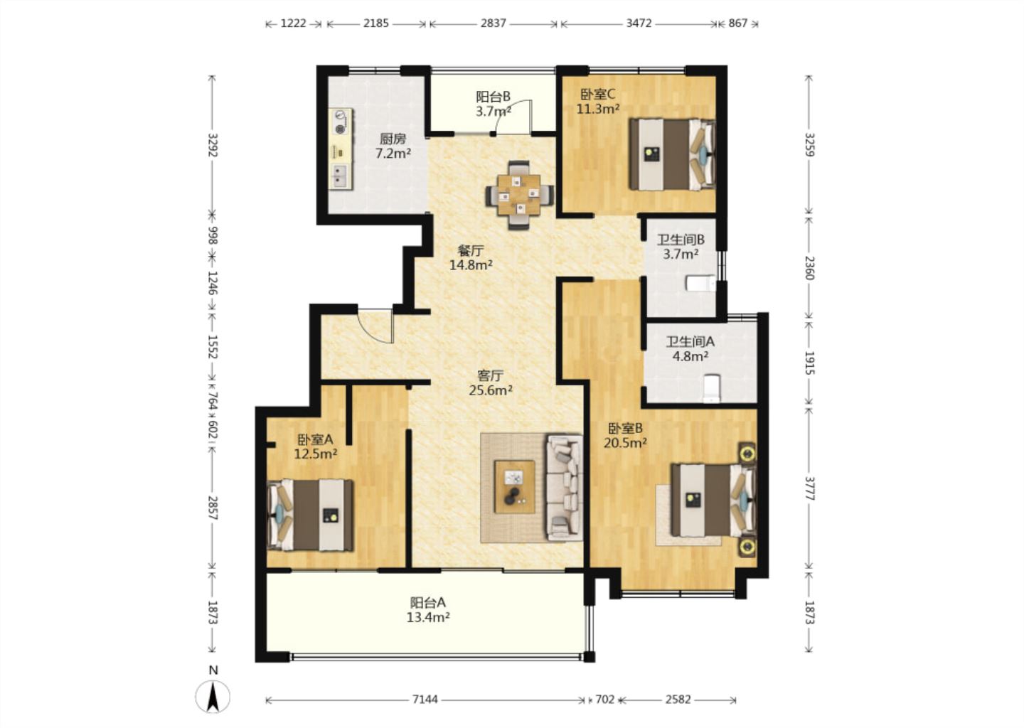万濠山庄 3室厅卫 143m&sup2;