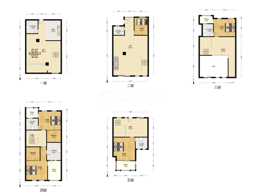 山水壹号 5室2厅6卫 267.00m&sup2;