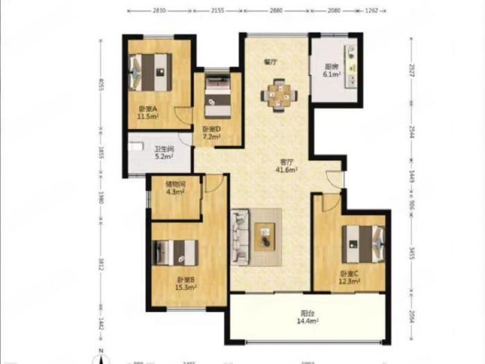 万濠星城 3室2厅2卫 143m&sup2;