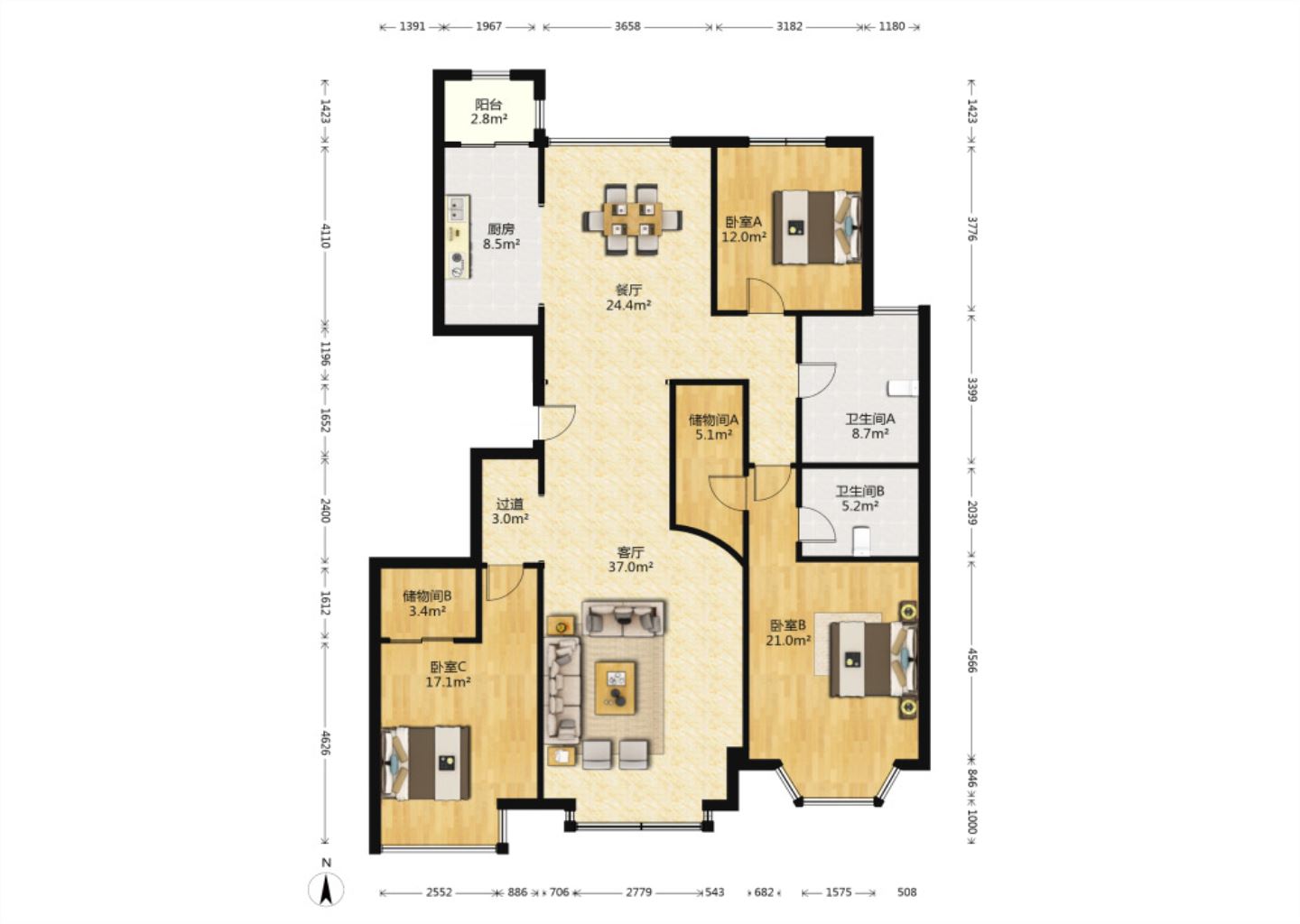 名都广场 3室2厅2卫 204m&sup2;