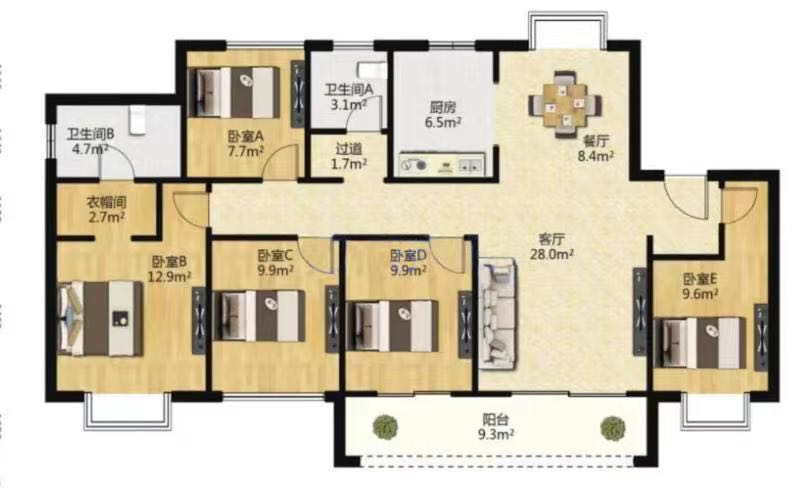 春风南岸西园 5室2厅2卫 142.00m&sup2;