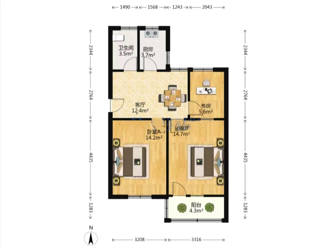 新桥北村 3室1厅1卫 71m&sup2;