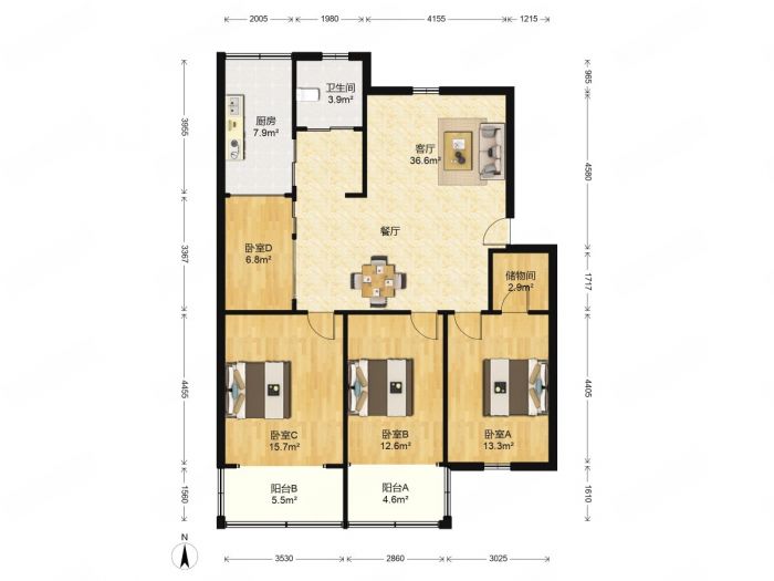 天馨花苑 3室2厅1卫 121m&sup2;
