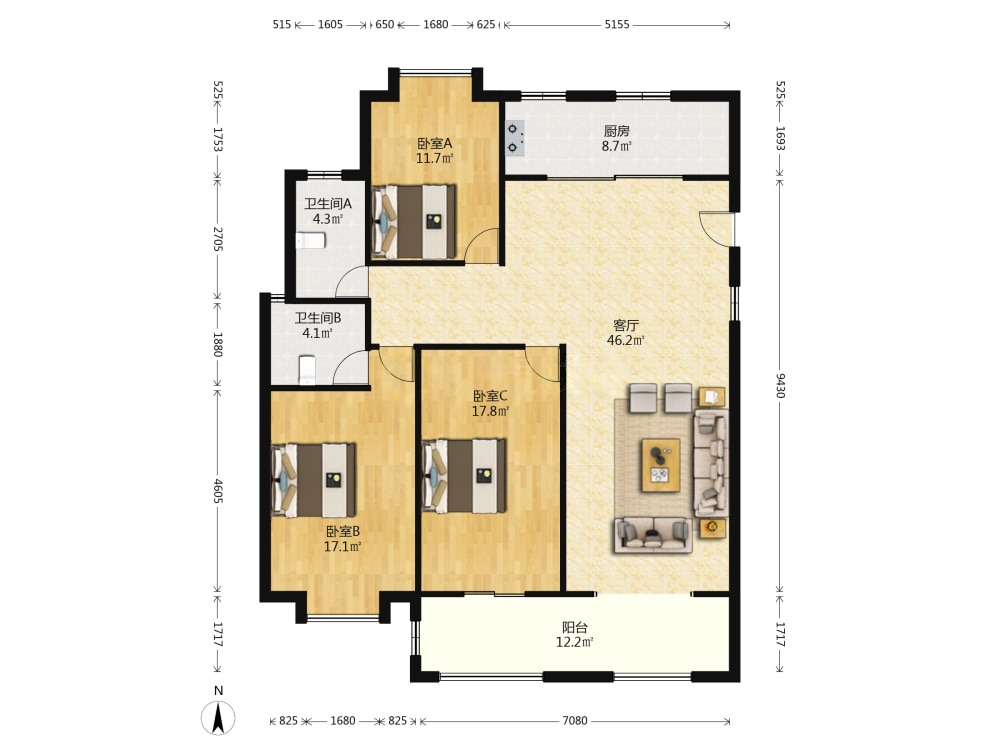 山景水岸 3室2厅2卫 144m&sup2;