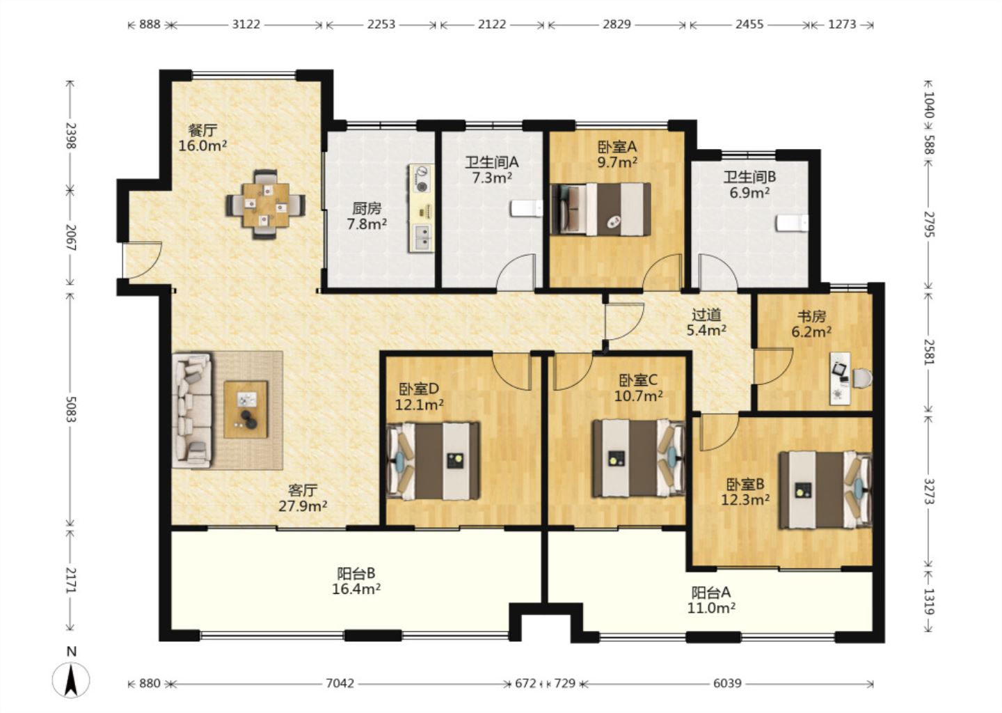 五洲御锦城 4室2厅2卫 176.00m&sup2;