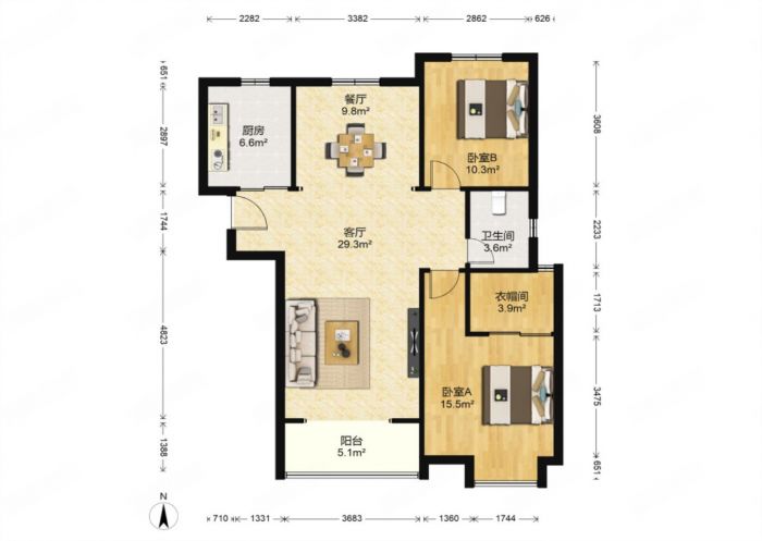 中海碧林湾 3室1厅1卫 96.00m&sup2;