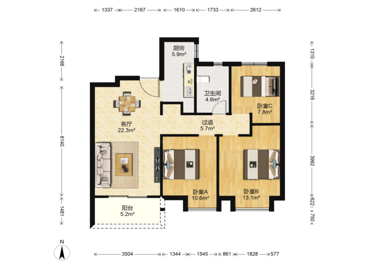 中海碧林湾 3室2厅1卫 97m&sup2;