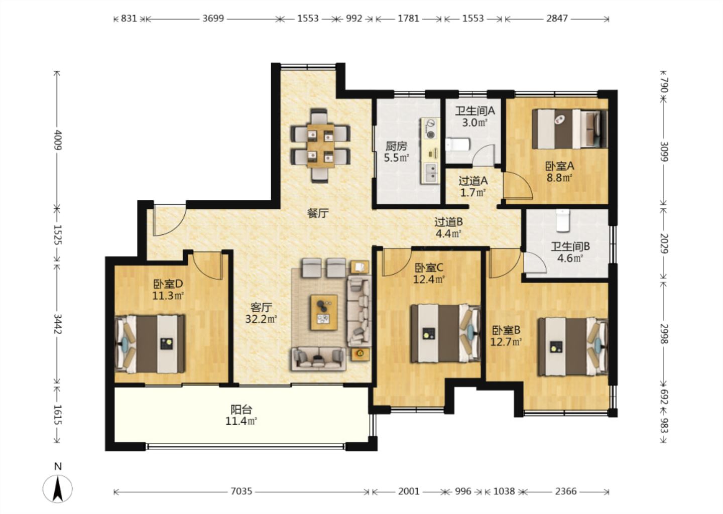 远创樾府 3室2厅2卫 129m&sup2;