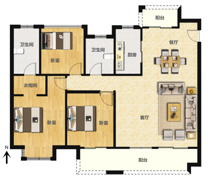 云樾东方 3室2厅2卫 135m&sup2;