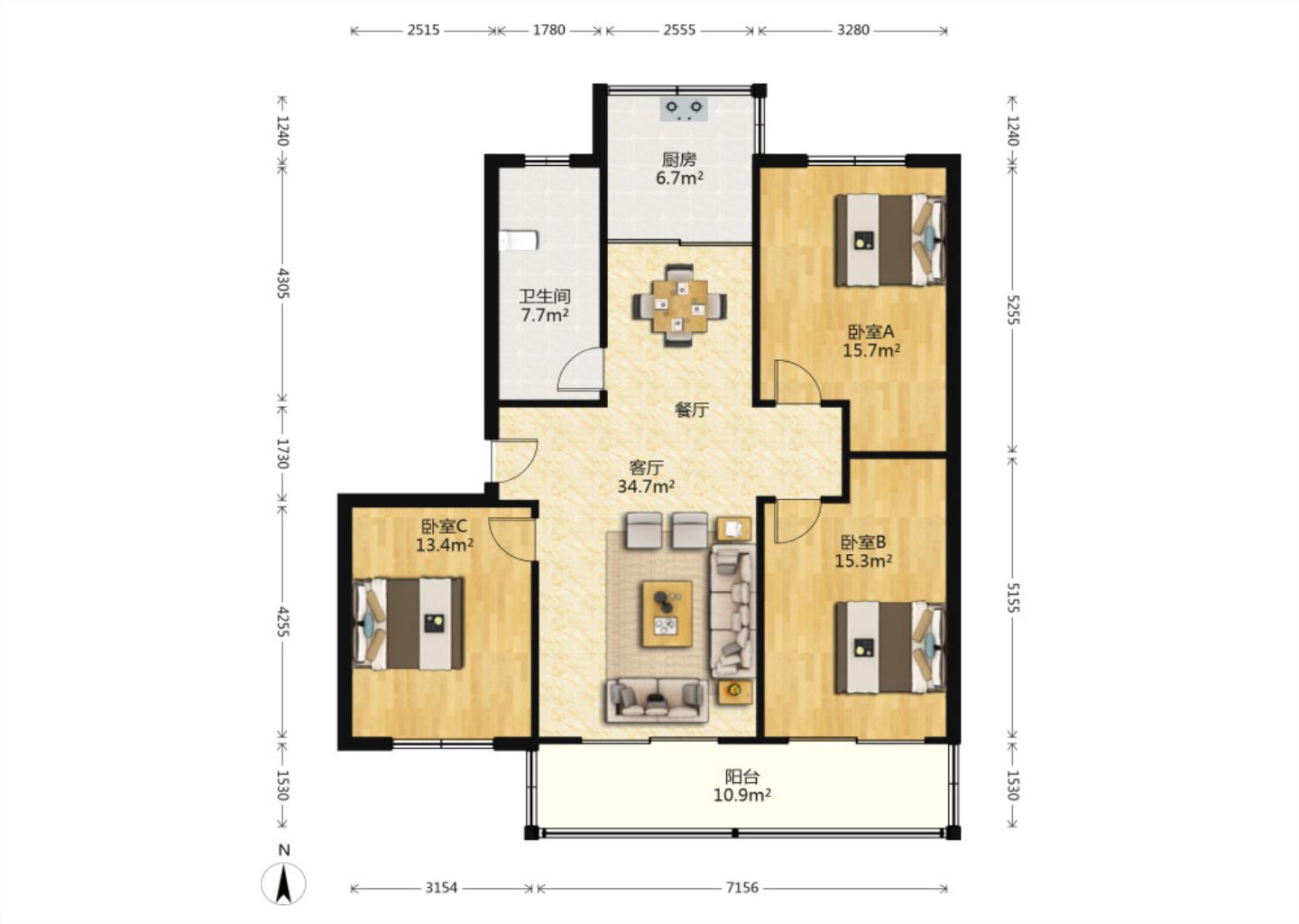城南小苑 3室2厅1卫 120.00m&sup2;